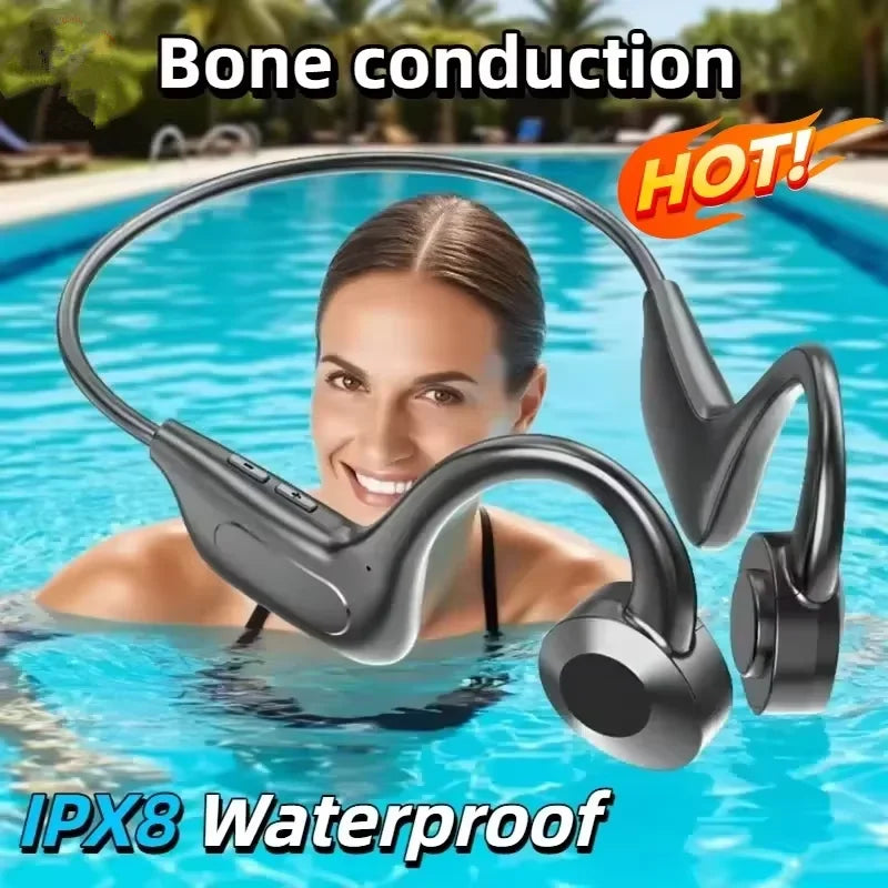2026 Bone Conduction Swimming Headphones Bluetooth 5.4 Waterproof Not In-Ear Wireless Plug-in Card Sports Headphones New