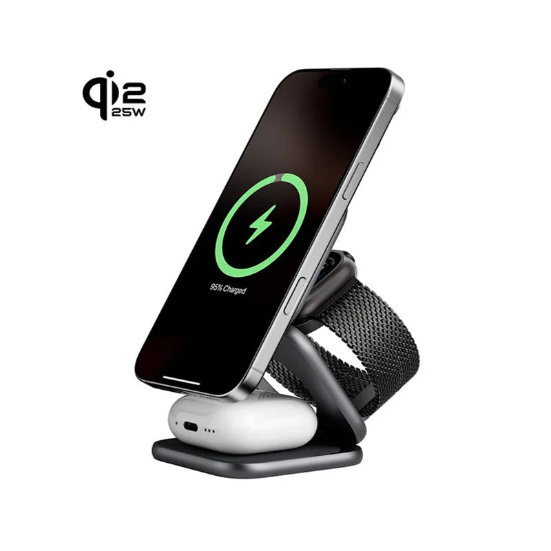 Station de Charge KUXIU X40 Qi2.2 25W – 3-en-1 iPhone Apple Watch AirPods