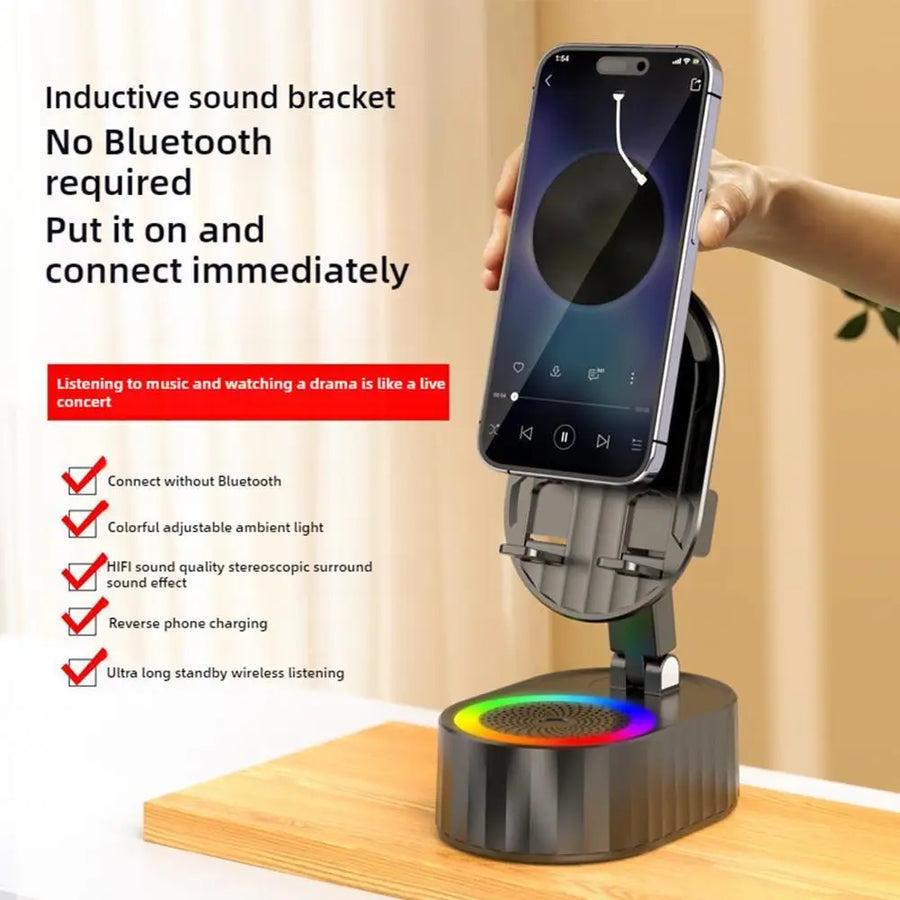 Station 5-en-1 — Enceinte Bluetooth, Chargeur Sans Fil & Support Téléphone Tout-en-Un